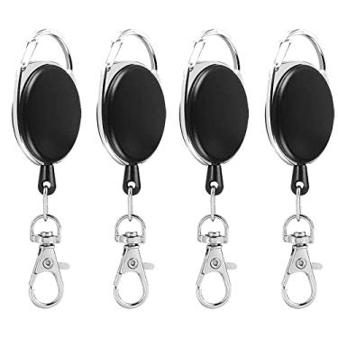 Imagem de Pacote com 4 unidades de carretel retrátil para crachás, corda de náilon, chaveiro com puxador para crachá de identificação, chaveiro retrátil de aço resistente, preto/924
