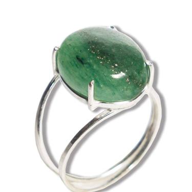 Imagem de Anel Quartzo Verde Cabochão Oval 15mm Ajustável Prata 950