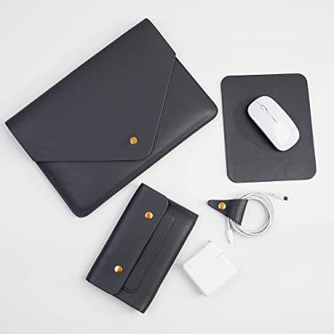 Imagem de Benfan Capa de couro para laptop de 13 polegadas compatível com MacBook Air 2022 de 13 polegadas M2,13 MacBook Pro M2, Surface Pro 3 4 5 6 7, Dell XPS 13 com bolsa pequena, mouse pad e organizador de cabos cor cinza escuro