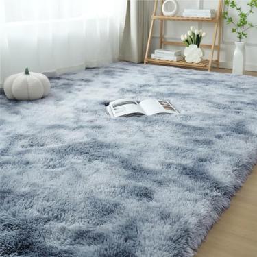 Imagem de Tapete fofo para sala de estar: Tapete felpudo cinza 15 x 23 cm para sala de estar - Tapete grande e macio (cinza claro tingido, 1,8 x 2,5 m)