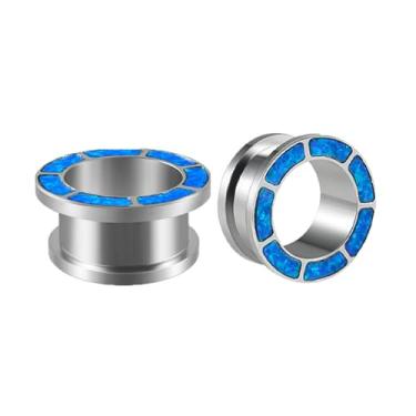 Imagem de Piercingpops 2 peças 8 mm-25 mm opala/azul turquesa túneis alargadores de aço inoxidável 316L parafuso expansor de orelha esticador piercing medidor de orelha joias corporais, 3/4"(19mm), Aço