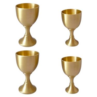 Imagem de UPTALY 4 peças de taças de latão (2 pequenas + 2 mini), ouro, copo de saquê de metal, mini taças de vinho, copo shochu de cobre, para jantar, decoração, casamento, festa, aniversário