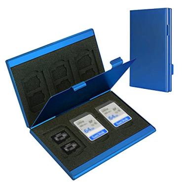 Imagem de Suporte para cartão SD, capa para cartão SD, capa para cartão de memória LAVILI CF, capa rígida de liga de alumínio, capacidade de camada dupla para cartões 6SD e 12 cartões TF cor azul
