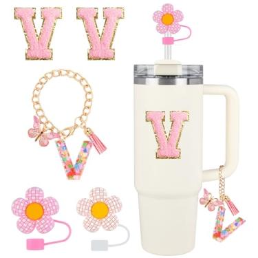 Imagem de Stanley Cup Accessories, 5PCS Tumbler Initials Decorações Toppers de canudo para tampa de canudo, pingentes de letras fofas para Stanley Copo de 1,134 g 850 g, adesivo (V)