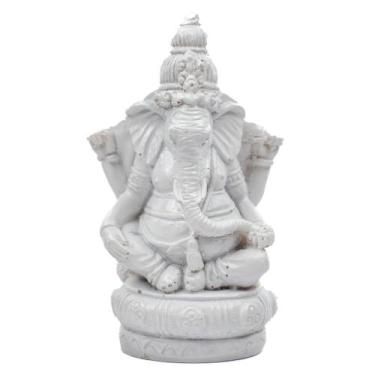 Imagem de Escultura Ganesh Meditando Base 7 cm Branco em Resina - Lua Mística - 