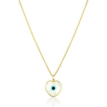 Imagem de Corrente Colar Cordão Veneziana + Pingente Olho Grego Coração Grande O