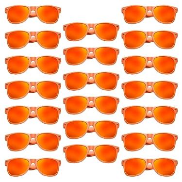 Imagem de Pibupibu Pacote com 20 óculos de sol laranja granel, lentes espelhadas retrô dos anos 80, conjunto de óculos de sol neon para mulheres e homens