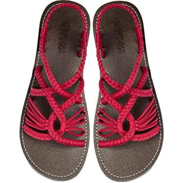 Imagem de Capana Sandálias rasteiras femininas de tecido - Trançado com tiras, sandálias de praia para mulheres verão elegante, sandálias boêmia de corda, sapatos femininos casuais de primavera, sapatilhas Boho