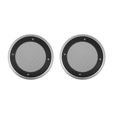Imagem de ACROPIX Capa universal de grade de alto-falante de carro de 10 cm redonda de malha para alto-falante de áudio de 10 cm capa protetora de subwoofer com parafusos de montagem ferro ABS prateado preto -