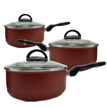 Imagem de Jogo de Panelas Caçarolas Veneza Antiaderente 3 peças - Marcolar, Verm