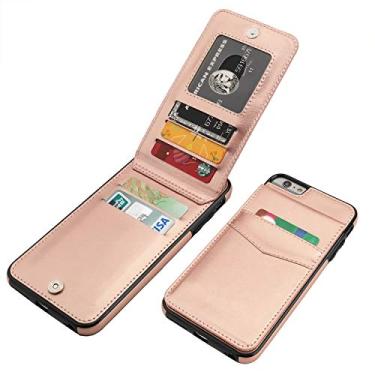 Imagem de Capa carteira para iPhone 6 Plus iPhone 6S Plus com suporte de cartão de crédito, KIHUWEY de couro premium com fecho magnético e capa protetora resistente para iPhone 6 Plus/6S Plus 5,5 polegadas, Rose Gold