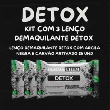 Imagem de Kit com 3 Lenço Demaquilante Detox Argila Negra e Carvão Ativado 25 un