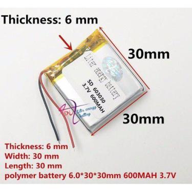 Imagem de Bateria 600mah 3,7v  6mm X 30mm X 30mm  2 Fios - KMIG