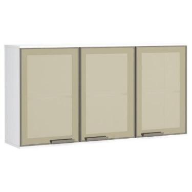 Imagem de Armário Aéreo 120cm 3 Portas Em Inox E Vidro Reflecta Bronze - LUCIANE