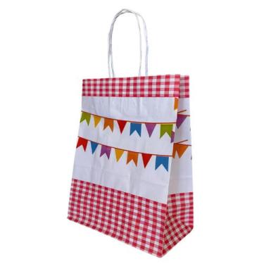 Imagem de 10 Sacola Kraft Festa Junina Bandeirinha (17,5x8,5x21,5cm) - DB, Kraft
