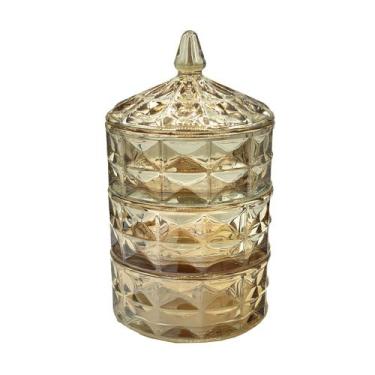 Imagem de  Bomboniere De Vidro Decorado Âmbar 3 Divisões 22x13Cm Baleiro Decoraç