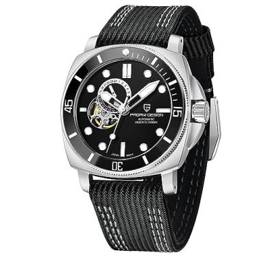 Imagem de Pagani Design Tourbillon Relógios de pulso mecânicos masculinos, relógio automático, mostrador esqueleto, casual, esportivo, pulseira de couro de nylon, Preto, Casual