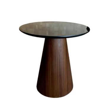 Imagem de Mesa Cone Lateral Base Imbuia Rajado  Tampo 51 cm Laca Preta - Persona