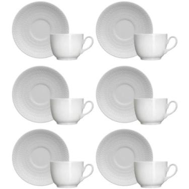 Imagem de Conjunto 6 Xícaras de Café com Pires em Porcelana 75ml Branco Chevron 