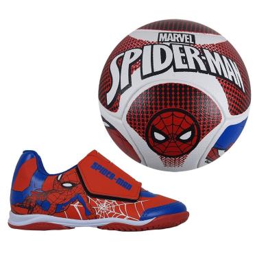Imagem de Kit Chuteira Marvel + Bola Spider Man Infantil Vermelho