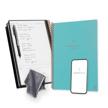 Imagem de Caderno reutilizável Rocketbook Fusion Smart – Com 1 caneta Pilot Frixion e 1 pano de microfibra incluído – capa Neptune Teal, tamanho carta (21,5 x 28 cm)