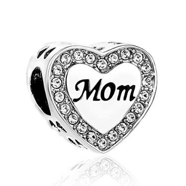 Imagem de MiiFort Pingente de coração de amor mãe brilhante serve para pulseiras Pandora Charms Moments Zircônia cúbica, One Size, Cobre, Sem Pedra Preciosa