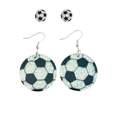 Imagem de Azusa Sun Conjunto de 2 pares de brincos de bola esportiva de acrílico com glitter para mulheres, vôlei, futebol, beisebol, basquete, futebol, jogos, dia de jogo, joias, One size, Acrílico, Sem pedra