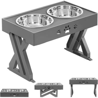 Imagem de Comedouro Duplo Altura Ajustavel Elevado Para Cachorros Gatos Pet Animais de estimação Com Tigela Inoxidavel