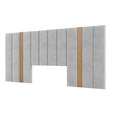 Imagem de Cabeceira Cama Casal Estofada 2,75m Dalla Costa 100% MDF Cor: Freijó/Cinza