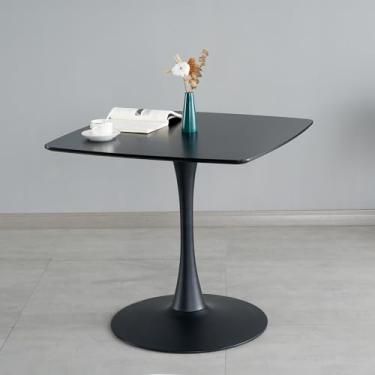 Imagem de Mesa de jantar moderna de meados do século de 80 cm, mesa moderna com base de pedestal para espaços pequenos, mesa de centro para sala de jantar, cozinha preta tamanho único