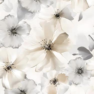 Imagem de ILHIIOR Papel de parede floral branco boho papel de parede descascar e colar folha vintage papel de parede floral cinza bonito papel de parede removível autoadesivo para gavetas de armário decoração