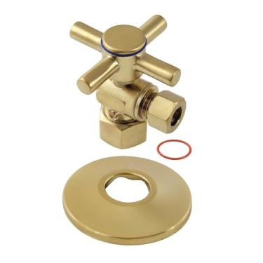 Imagem de Kingston Brass CC43107DXK Concord 1/2 polegada FIP x 9,5 mm OD Comp válvula de parada com ângulo de rotação de quarto com flange, latão escovado