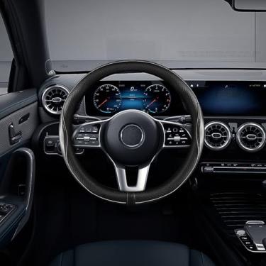 Imagem de Jsorum Capa universal para volante de carro, protetor de volante, capa de volante de couro antiderrapante, acessórios interiores de carro, capas de volante estilo esportivo para veículos (preto/cinza)