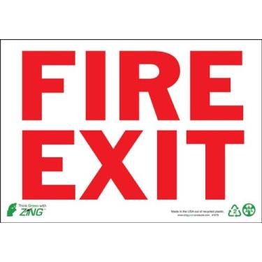 Imagem de Zing Green Products Placa de segurança ecológica 2079G, "Fire Exit", 25,4 cm de altura x 35,5 cm de largura, plástico reciclado, brilha no escuro, vermelho sobre branco