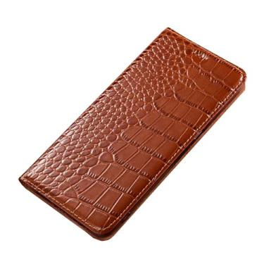 Imagem de HAO RIYLN Capa flip para Samsung Galaxy S25 Ultra/S25 Plus/S25, capa carteira retrô com slot para cartão padrão de crocodilo capa de proteção de couro legítimo, laranja, S25 Plus