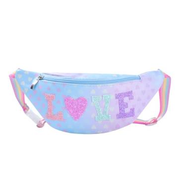 Imagem de Linda pochete para meninas, bolsa de cintura infantil com glitter, bolsa de cinto brilhante com cinto ajustável para viagens esportivas, Azul, One Size