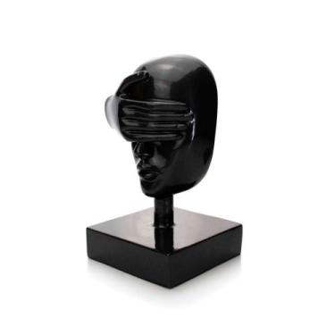 Imagem de Escultura Máscara Rosto Cego Em Cerâmica Grafite 25x15cm - DROSSI