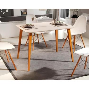 Imagem de Mesa De Jantar Retangular 120x80 Sala Mdf Pé Palito (Off White/Legno)