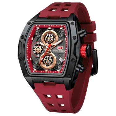 Imagem de YUNSML Relógios masculinos modernos, esportivos, luxuosos, tonneau, cronógrafo, à prova d'água, para negócios, trabalho, mostrador quadrado, relógio de pulso analógico luminoso, calendário masculino,