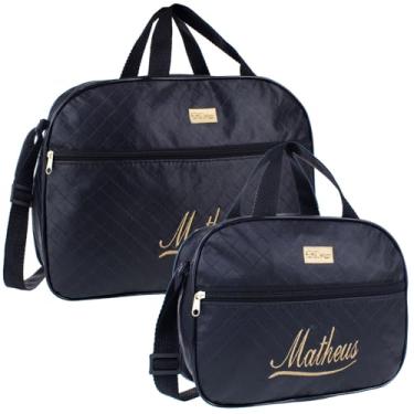 Imagem de Kit 2 Bolsas Maternidade Com Nome Personalizado Modelo Luxo (Preto Menino)