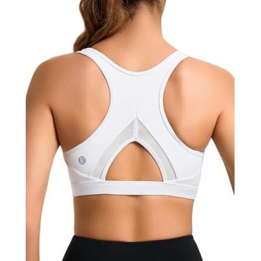 Imagem de RUNNING GIRL Sutiãs esportivos femininos com bojo moldado de alto suporte, sutiã esportivo de alto impacto, costas nadadoras, treino, corrida, ioga, sutiã, 3045 Branco, M