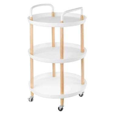 Imagem de Mesa de Centro, Lateral ou de Canto com Rodinhas – 3 Prateleiras, Moderna, Multiuso e Versátil (Branco/Redondo)