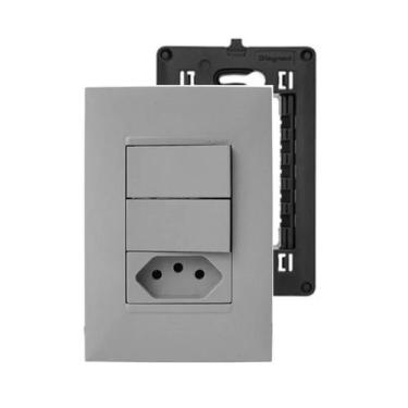 Imagem de Kit Conjunto 4x2 Interrup Duplo +Tomada 10A Pial Plus+ Cinza - legrand