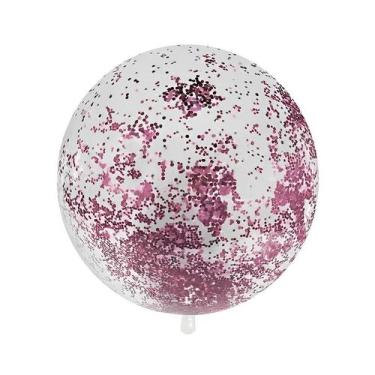 Imagem de Balão Bubble Transparente com Glitter Rosa Escuro Hexagonal - 18" 45cm