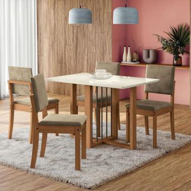 Imagem de Mesa de Jantar 4 Lugares Carmen com Vidro Canela/Off White/Bege - Kapp
