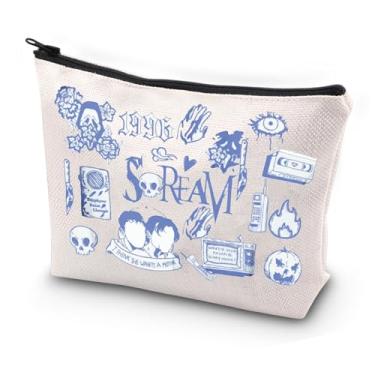 Imagem de JYTAPP Bolsa de maquiagem de filmes de terror dos anos 90, bolsa de cosméticos para amantes de filmes gritos, bolsa de armazenamento com zíper para amantes de suspense, presente de festa de Halloween,