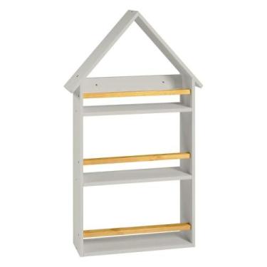 Imagem de Prateleira Casinha 106x68x10cm Infantil Cinza/Amêndoa - Irmãos Hinke