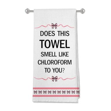 Imagem de OFJE Toalhas de mão engraçadas para decoração de banheiro de cozinha com ditado Esta toalha tem cheiro de clorofórmio para você, 40 x 61 cm