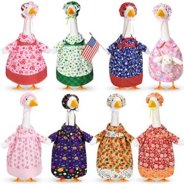 Imagem de Silicherry Conjunto de 8 conjuntos de roupas sazonais de ganso para bebês de 43 cm, estátua de ganso de cimento, outono, Halloween, Dia das Bruxas, Natal, todas as estações, para gramado, jardim
