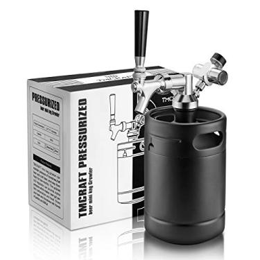 Imagem de TMCRAFT Sistema de torneira Growler de 1,8 L, mini barril de aço inoxidável pressurizado com jaqueta térmica, sistema de dispensador doméstico portátil para manter fresco e carbonação para cerveja, cerveja caseira e artesanato (preto fosco)